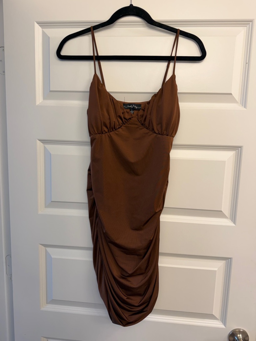 Lovely Day Brown Ruched Spaghetti-Strap Mini Dress